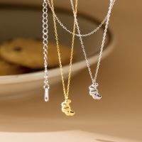 wholesale S925 Sterling Silver Mini Croissant Necklace, Y01225, Small and Chic Design Women's Neck Jewelry-S925 silver necklace gold 925 silver