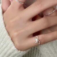wholesale S925 Sterling Silver Irregular Bow Ring Korean Style Fashion Sweet Ins Wind Hand Jewelry R02067-S925 silver ring Adjustable opening