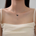 wholesale S925 Sterling Silver Exquisite Black Butterfly Light Bead Tassel Pendant Necklace Women's High-End Sense Collarbone Chain Y00751-0-0