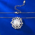 wholesale Metal: 925 Sterling Silver Starlight Pearl Necklace Pendant for Women, Classic Minimalist Fashion Full Diamond Choker-0-4