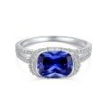 wholesale S925 Sterling Silver French Romantic Blue Heart Geometric Ice-Cut Zircon Design Fashion Elegant Ring for Women-0-12