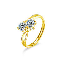 Sterling Silver Moissanite Dual Star Ring, Minimalist Design, Wholesale-Open ring (gold)  50-point + 50-point moissanite (2 x 5mm stones)