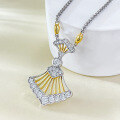 wholesale S925 silver gold-plated fan pendant necklace, a versatile fashion piece that supports drop shipping and is ideal for live streaming-0-3