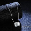 S925 Silver Wholesale Necklace, Emerald Cut Moissanite Square Full Diamond Collarbone Chain-0-1