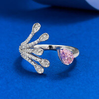 wholesale 925 Silver Mu Jing New Model INS Sweet Style 4*6 Padparadscha Pink Diamond Teardrop Open Ring-R1283 Pink Diamond Open Ring  Size 8