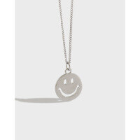 wholesale S925 Sterling Silver XA038 Korean Version Smile Expression Collarbone Necklace Simple Hollow Smile Design-Brushed platinum 925 silver