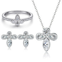 wholesale 925 Sterling Silver Zircon Earrings Set, European and American Fashion Small Butterfly Ring Cute Bee Pendant Necklace-Ring TL-425 US size 9#