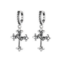 wholesale S925 Sterling Silver Cross Hoop Ear Clasp Fashion Trendy Individuality Minimalist Punk Retro Style Unisex Couple Earrings-Silver 925 silver