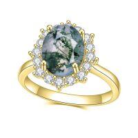 wholesale S925 Sterling Silver Natural Moss Agate Ring Colorfast Cross-Border Wholesale Live Stream Gemstone Ring-Natural Water Grass Agate Ring 1 US Size 10