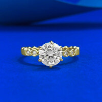 wholesale S925 Silver Jewelry New Style 70 Six-Prong Round Diamond Honeycomb Diamond-Set Gold-Tone Ring Romantic Wedding Ring Cross-Border Design-R1468 Golden Honeycomb>No. 6