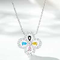 925 Silver Four-Leaf Clover Necklace Women's Red Gangyu Full Diamond High-End Craftsmanship Clavicle Chain-Colored diamonds  925 silver