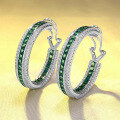 wholesale S925 Sterling Silver Inlaid Emerald Hoop Earrings for Women, New Arrival, Elegant and Versatile, Best-Selling-0-1