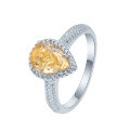 wholesale S925 Sterling Silver Yellow Teardrop Ice Flower Cut Ring for Women, Fashionable Crystal Gemstone Light Luxury Design Teardrop Lady-0-4