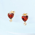 wholesale 925 Silver Plated 14K Gold Peach Heart Elegant Earrings with Natural Garnet and Versatile Zircon Ear Studs, Dunli Jewelry Custom-0-0