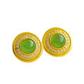 wholesale Gold-Plated 925 Silver Inlaid with Hetian Green Jade Semi-Circular Elegant Ear Studs, Minimalist Green Jade Earrings for Women-0-4
