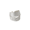wholesale S925 pure silver 484 Korean-style wide band ring with irregular foil-wrinkle texture, double-layer, open-ended, for women-0-0