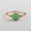 wholesale S925 silver gold-plated jewelry, exquisite natural green chalcedony women's ring inlaid with agate, niche ring-0-3