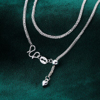 wholesale 999 Silver Adjustable Pull Chain Heart-Shaped Bead Choker Necklace D9898-S999 Pure Silver Necklace 45CM Pure Silver