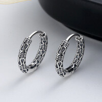 wholesale S925 Sterling Silver Ethnic Style Peace Pattern Ear Clasps, Retro Versatile Personality Fashion Minimalist Design Earrings-034FR/approx. 3g/pair 925 silver