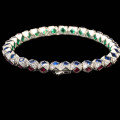 wholesale 925 Sterling Silver High Carbon Diamond Blue Red Green Three-Tone Princess-Cut GRC Lab-Grown Sapphire Unique and Versatile Women's Bracelet-0-0