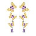 wholesale S925 Silver High-End Designer Gemstone Earrings, Natural Butterfly Design with Genuine Amethyst Ear Drops-0-4