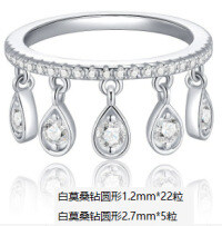 Silver Fringe Ring with Moissanite, Creative and Tarnish-Resistant.-27 Moissanite Beads  US Size 6 / Hong Kong Size 13