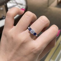 14K Gold 6.5mm Round 1-Carat Blue Sapphire and Moissanite Engagement Ring.-1 carat mozzarella + cultured sapphire  7#
