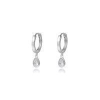wholesale S925 Sterling Silver Light Luxury Geometric Teardrop Zircon Earrings With Short Tassels-E2549-White Gold 925 Silver