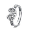 wholesale S990 Silver Vintage Style Antique-Inspired Creative Peace Lock with Lucky Coin Design Adjustable Ring for Men and Women-0-5
