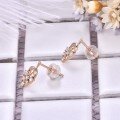 wholesale 18K Rose Gold Fresh Sweet Forest Style Diamond Earrings Women's Fashion 9K Gold Leaf Earrings Gift Ins Style-0-2