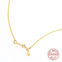 wholesale S925 Sterling Silver New Zodiac Star Pendant Necklace with Diamonds, Trendy and Popular-Gold-Aries 925 silver