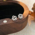 wholesale 999 Silver Sterling Small Fresh and Delicate Rose Flower Ear Studs for Women, Simple and Minimalist Student Earrings, Korean Style for Healing Ear Piercings-0-0