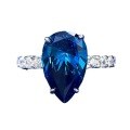 wholesale S925 Sterling Silver Royal Blue Sapphire 9*14mm Pear Shaped Teardrop Ring for Women, Live Stream Style-0-4