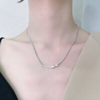 wholesale S925 Sterling Silver Star Smiley Face Necklace, Retro Minimalist Luxury Korean Japanese Style Collarbone Chain Jewelry for Women-014L/approximately 6.1g>925 silver