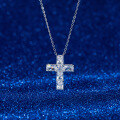 wholesale S925 Sterling Silver Jewelry, Luxury-Grade Ultra-Sparkling Zircon Cross Necklace, Unisex-0-3
