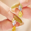wholesale Metal: 925 Sterling Silver, 8*12 Pear Shape Fancy Yellow Diamond Radiant Drop Earrings with High-End Feel-0-0