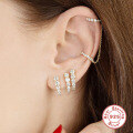 wholesale S925 Sterling Silver Single Round Diamond-Encrusted Tassel Chain Ear Climber Cuff Earring-0-2