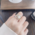 wholesale S925 Sterling Silver European and American Cross-Border Exaggerated Personality Leaf Color-Inlaid Pearl Luxury Exquisite Openable Ring-0-3