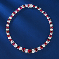 wholesale Metal material geometric design green square fashion micro-set zircon cross-border hot-selling necklace factory direct-red necklace