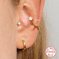 wholesale S925 Sterling Silver Ins Simple Four-Prong Diamond Studded Flat Head Threaded Cartilage Ear Piercing-0-3
