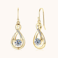wholesale Metal material, cross-border new infinity symbol moissanite ear hooks, elegant drop earrings, European and American fashion ear dangle earrings wholesale-Gold 0.6 carat +0.6 carat
