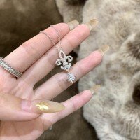 wholesale S925 Sterling Silver Full Diamond Iris Flower Pendant Necklace and Earrings Set, a Minimalist and Luxurious Jewelry Collection-Necklace 925 Silver