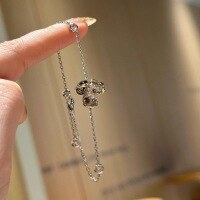 wholesale S925 Sterling Silver Sweet and Exquisite Lily of the Valley Pink Diamond Bracelet, Small and Chic, Advanced Sense, Versatile for Layering, Floral Hand Accessory-Platinum 925 silver