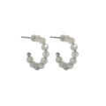 wholesale S925 Sterling Silver 3033 Korean Version Ins Niche Design Minimalist Versatile C-Shape Labradorite Aquamarine Textured Earrings for Women-0-7