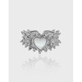 wholesale S925 sterling silver minimalist versatile shell-shaped heart-textured open ring for women, Korean version, small and unique design for Instagram-0-0