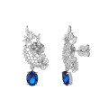wholesale S925 sterling silver elegant lace heavy work inlaid high carbon diamond zircon sapphire earrings wholesale women's set-0-4