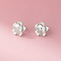 wholesale S925 Sterling Silver Fresh and Sweet Ins Style Designer Diamond Sandblasted Double-Layer Flower Earrings M06711-0-1