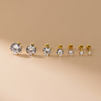 wholesale S925 Sterling Silver Korean Style Fashion Minimalist Single Diamond Light Bead Screw Thread Design Earrings for Women M05368-Gold 2.5MM