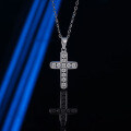925 Silver 20ct Moissanite Cross Pendant Necklace, Women's Light Luxury Full Diamond Layering Chain-0-0