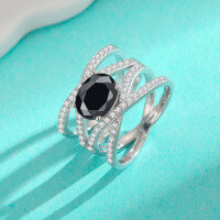wholesale S925 Sterling Silver Cross-Colored Oval Moissanite Cocktail Ring-7*9 (2 carat white zircon) ring 8